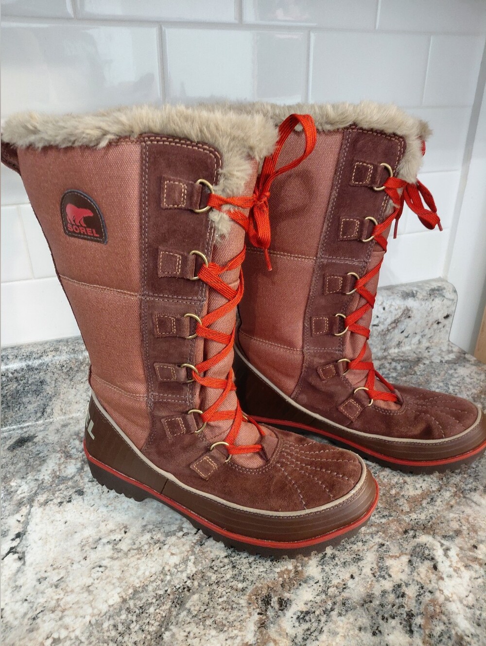 Sorel Women's Tivoli II Brown Faux Fur Lace Up Warm Winter Boots